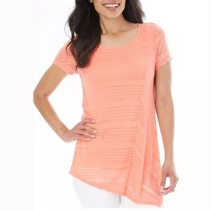AB Studio Womens Burnout Asymmetrical Hem Tee Top